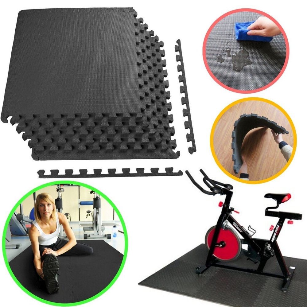 GYM RUBBER FLOORING Tiles Garage Home Fitness Exercise 24 SQFT Workout Floor Mat